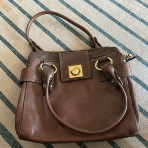 Banana Republic Smooth Brown Leather 3 Compartment Satchel Purse Bag